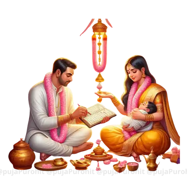 Naamkaran Puja is a Hindu ritual performed to name a baby and formally introduce the child to the family, friends, and the community. The ceremony is usually held on the 12th or 16th day after the baby's birth, but it can be performed at any time before the baby's first birthday. The ritual involves the baby being bathed and dressed in new clothes, and then the parents and the baby are seated in front of a fire (havan) where mantras are recited and offerings are made to the gods. The baby's name is then announced and the father whispers it in the baby's ear. The ceremony is performed to seek blessings for the baby's health, happiness, and prosperity.